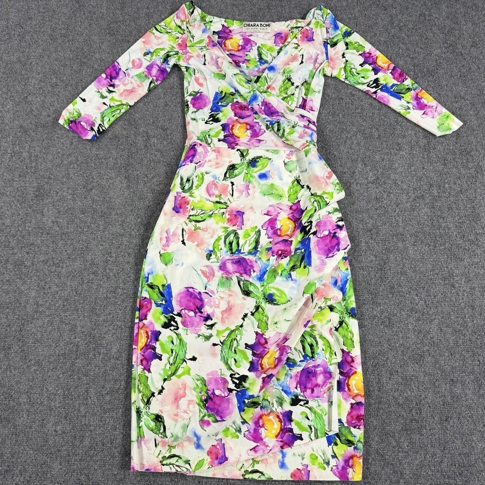 Chiara Boni La Petite Robe Dress IT 38 US 2 Floral Sheath Drape Ruffle Art Italy